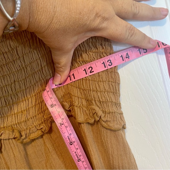 Boho Style ‘Tube Top’. Light Brown. Tie Straps. Sequined Butterflies. Long Tunic - Picture 5 of 6